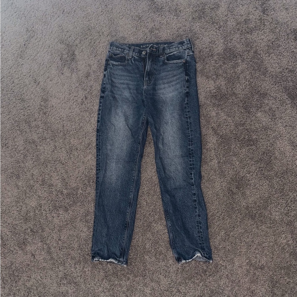 AE Stretch Super High-Waisted Straight Jean Medium Wash 4 SHORT